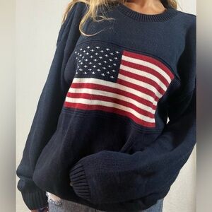 Vintage USA knitted sweater with American Flag- womens size medium.